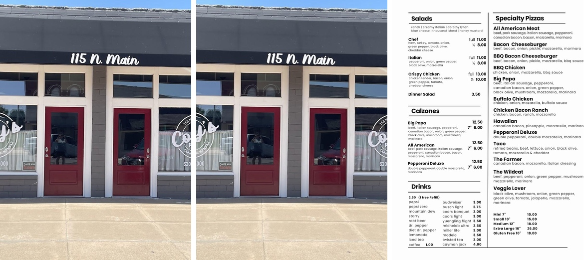 Cozy's Pizza Menu