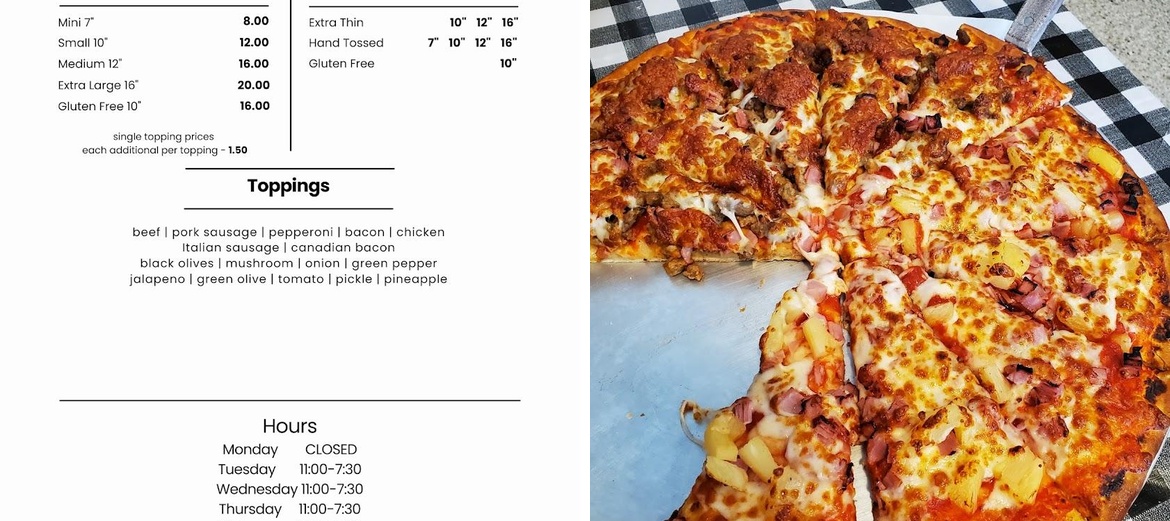 Cozy's Pizza Menu