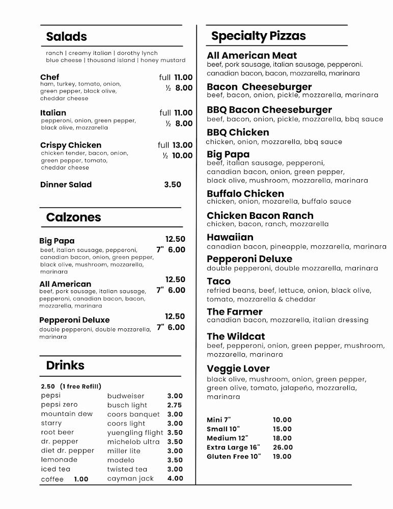 Cozy's Pizza Menu image 1