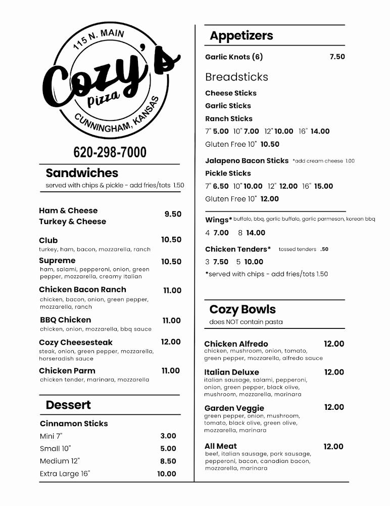 Cozy's Pizza Menu image 2